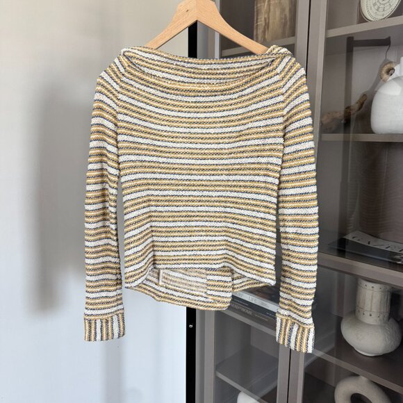 IRO Vana Woven Yellow Blue Stripe Off Shoulder Asymmetrical Zip-Up Jacket 36 Top - Picture 4 of 7